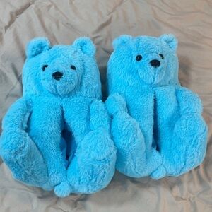 Blue Teddy Bear Slippers